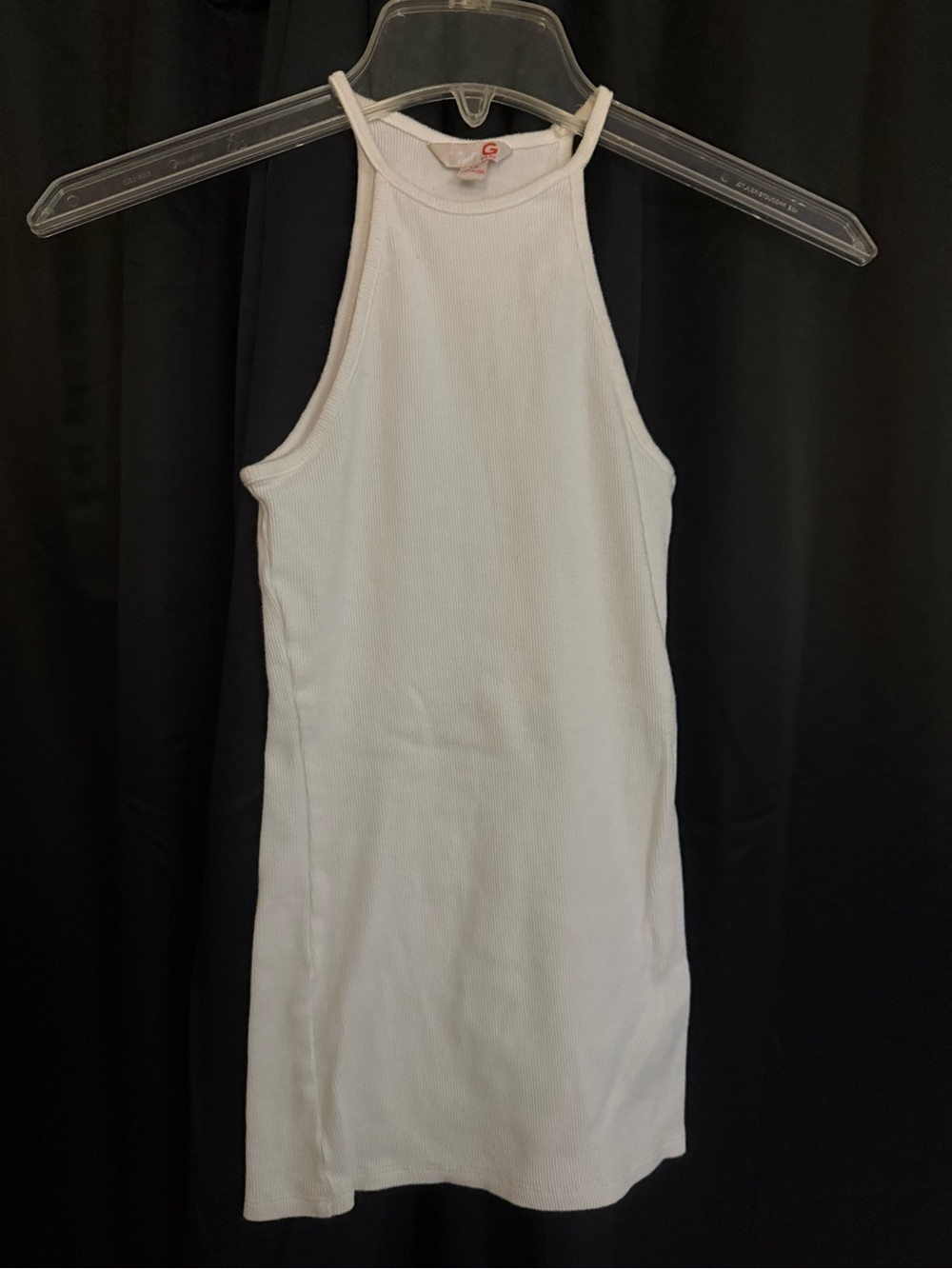 G by Guess White Ribbed Halter Tank Dress